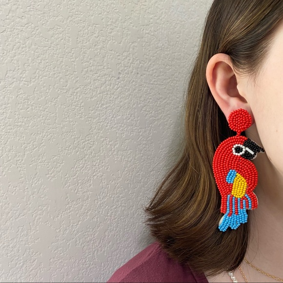 Parrot Bird Beaded Drop Earrings - Picture 2 of 8